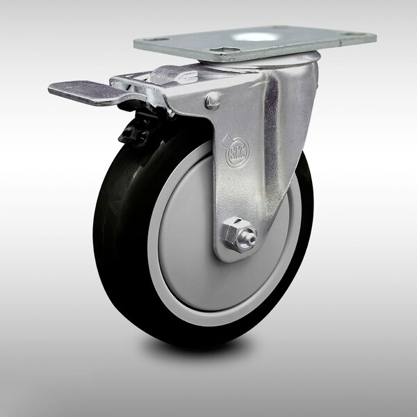 5 Inch SS Black Polyurethane Top Plate Caster with Total Lock Brake SCC